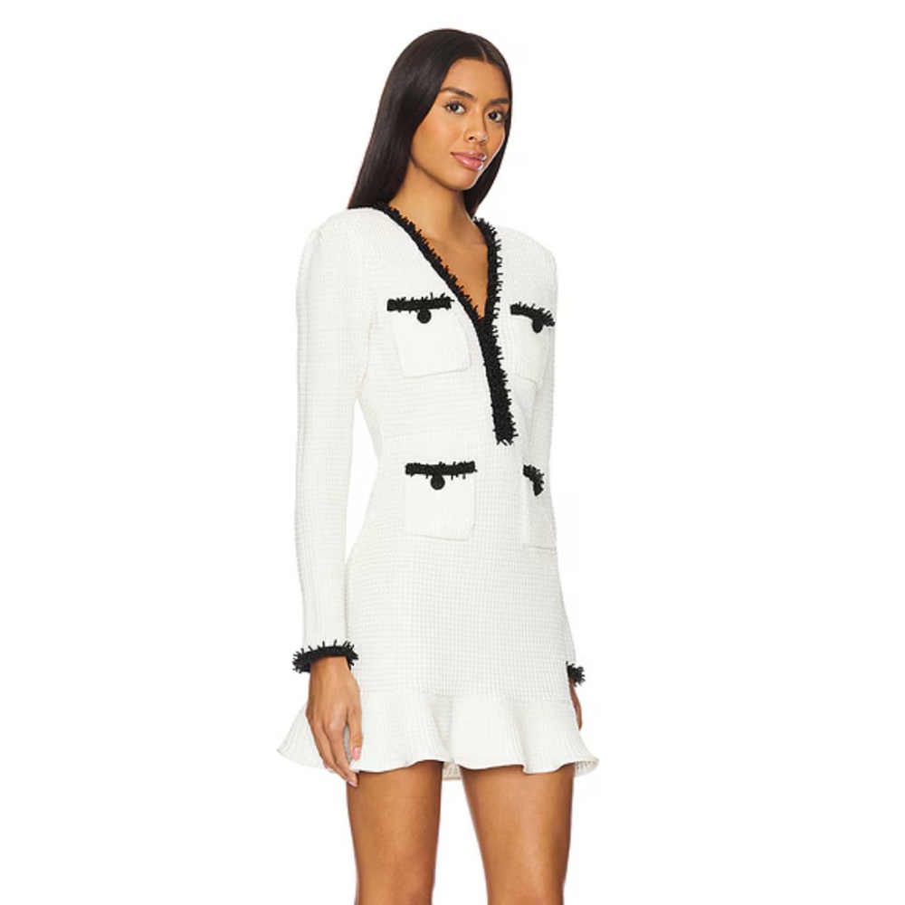 Self Portrait Pearl Trim Knit Mini Dress in White (Size M) - Picture 2 of 4